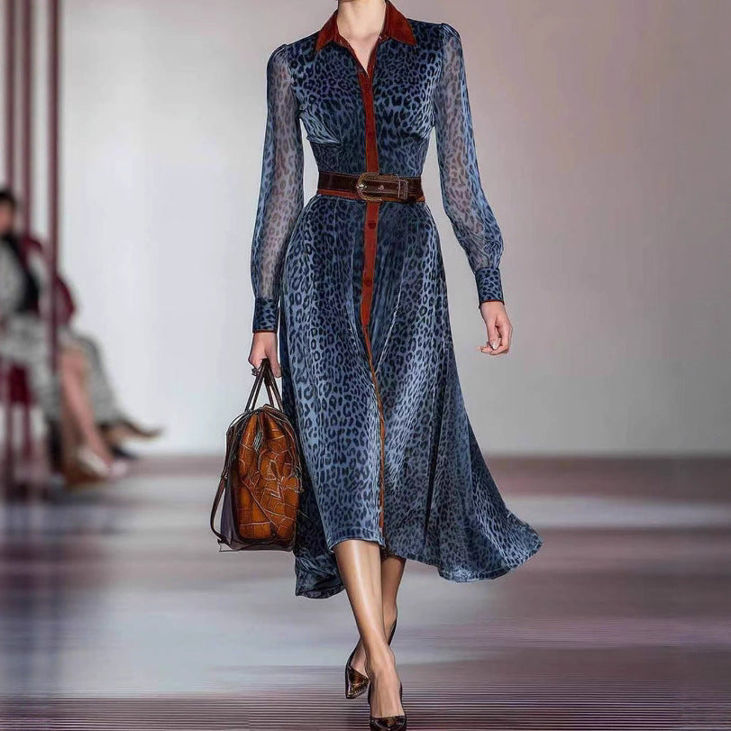 Elegant Professional Long Sleeve Leopard Print Dresses