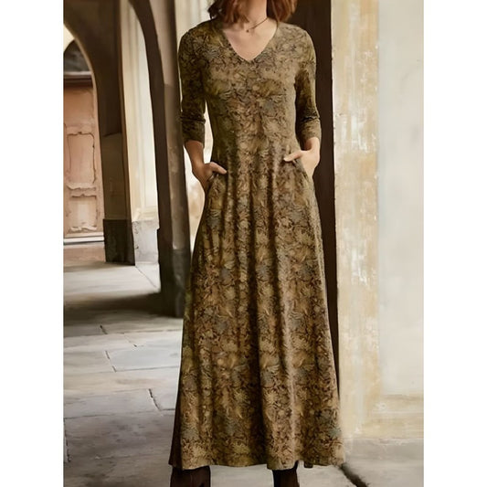 Autumn Cotton Printed Pocket Long Sleeve Dresses