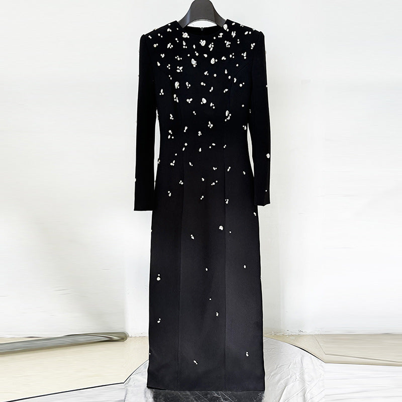 Elegant Beads Rhinestones Long Sleeve Formal Dress