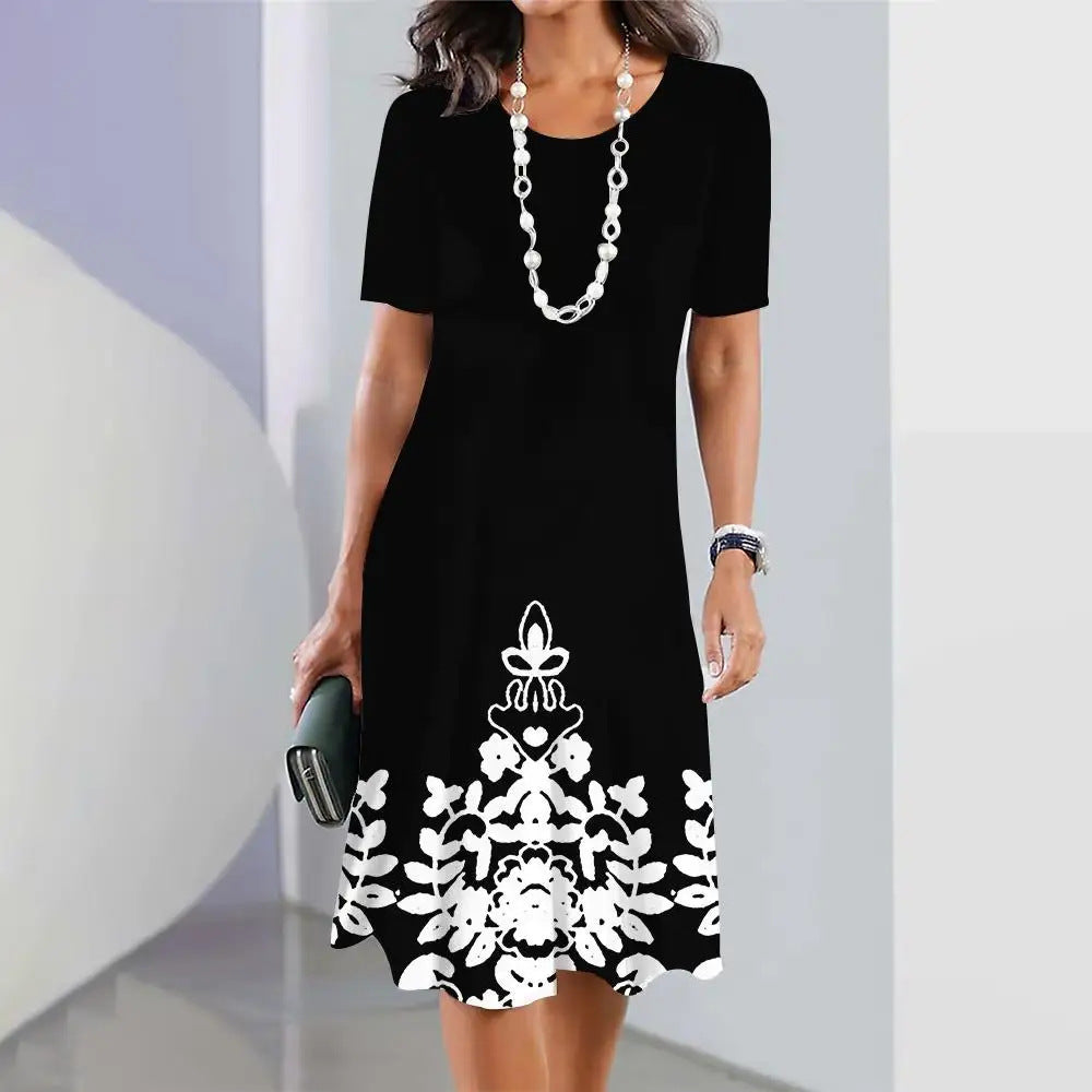 Women's Geometric Print Sleeve Clothes Summer Ladies Dresses