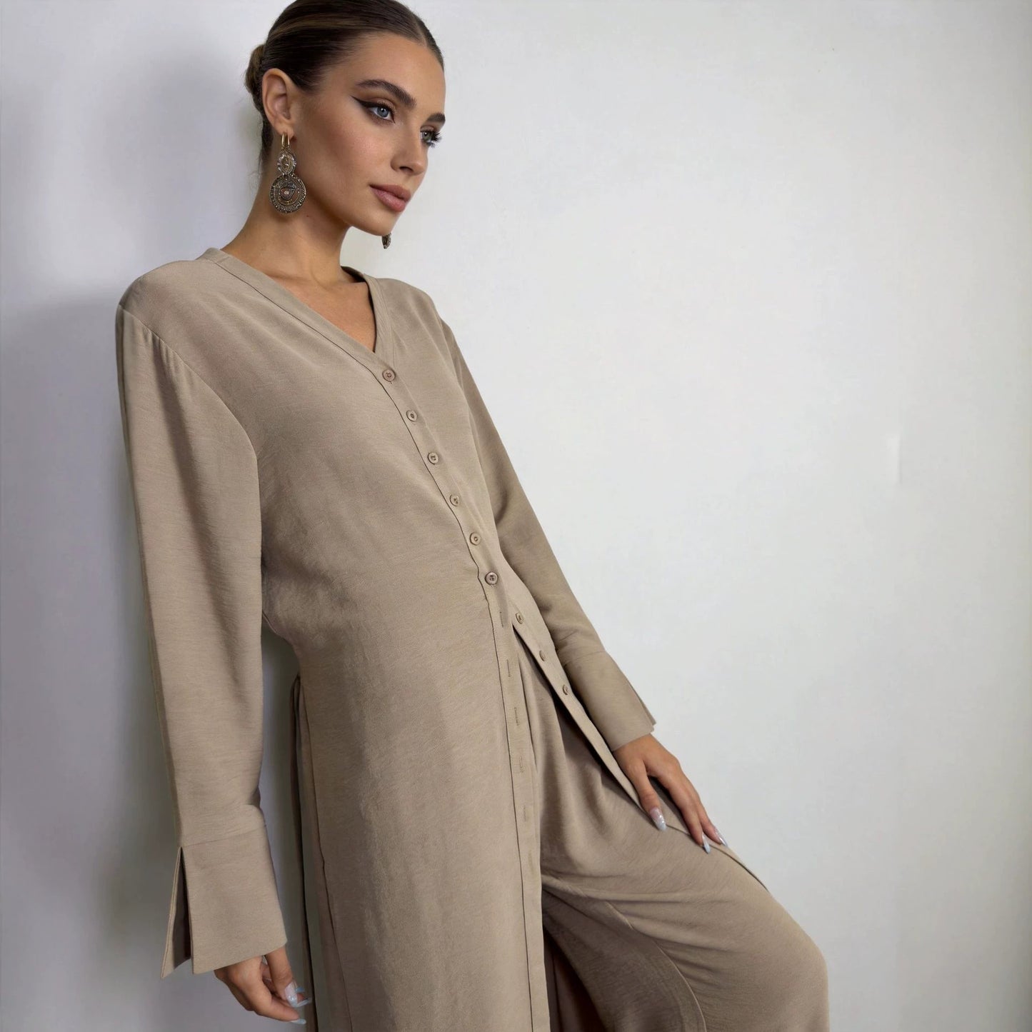 Elegant Long Shirt Two-piece Fashion Single-breasted Dress
