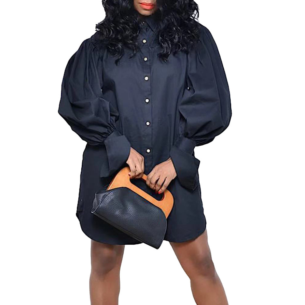 Women's Puff Sleeves Solid Color Casual Long Dress