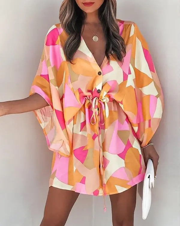 Summer Flying Flounced Sleeve A- Line Leisure Dress