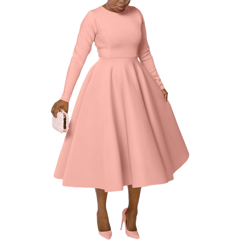Women's Round Neck Long Sleeve Flat Part Of Knife Large Dresses