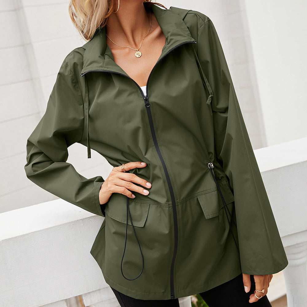 Women's Zipper Waterproof Raincoat Outdoor Sports Windcheater Coats