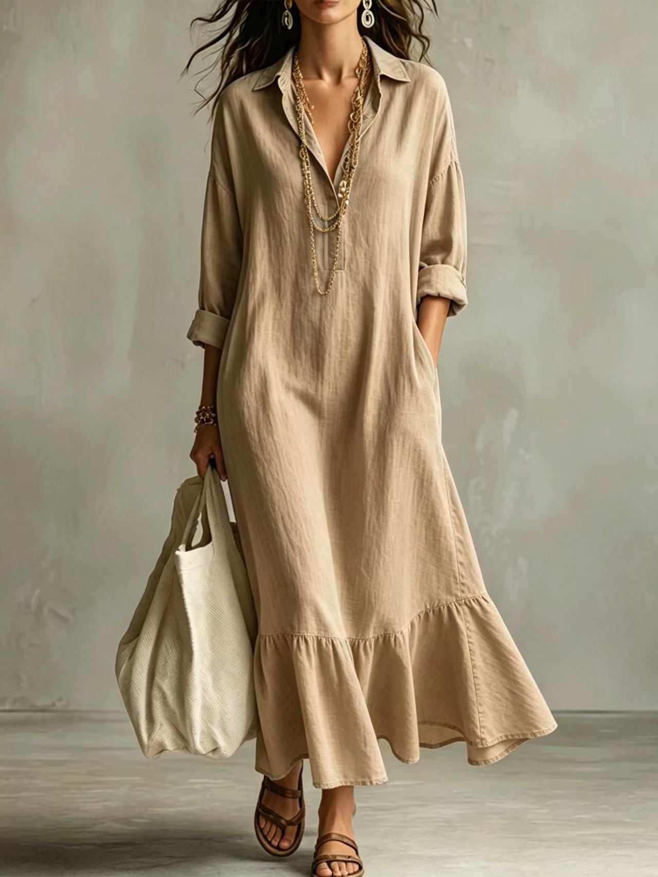 Autumn Lapel Fishtail Casual Loose Slimming Dress