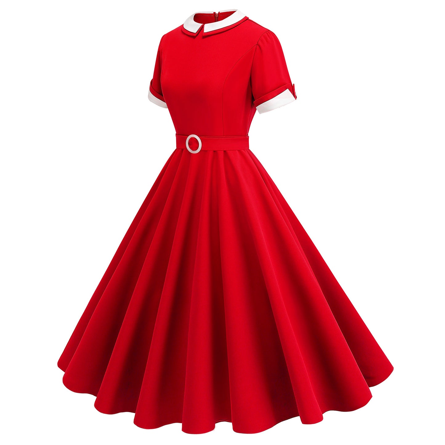 Retro Hepburn Style Contrast Color Double Collar Temperament Dresses