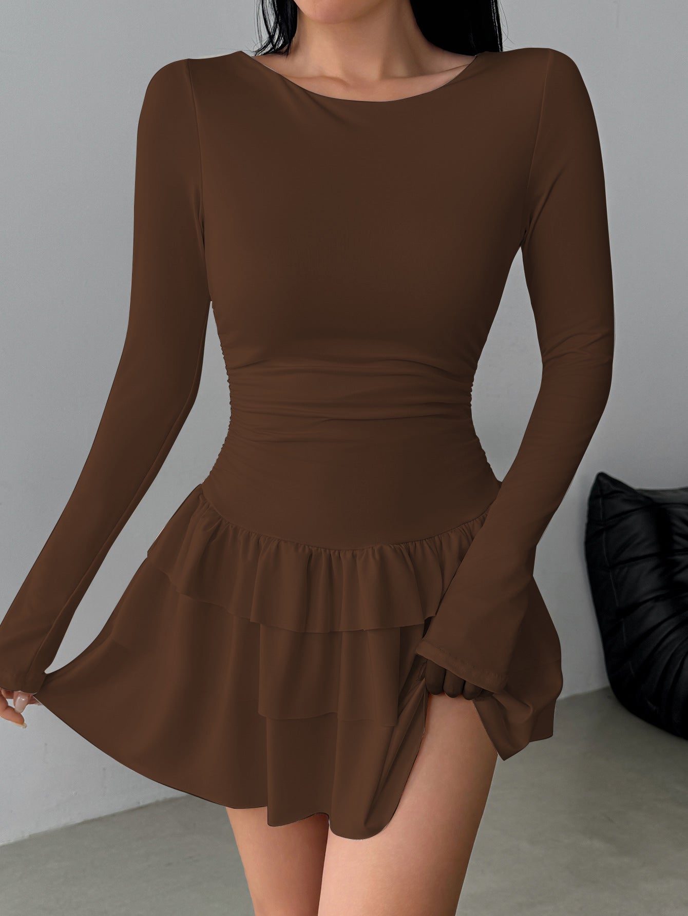 Women's Solid Color Temperament Long Sleeve High-grade Dress