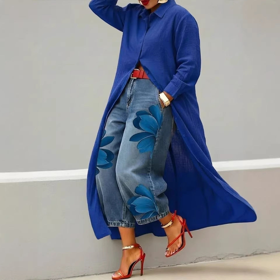 Summer Solid Color Loose Shirt Long Dress