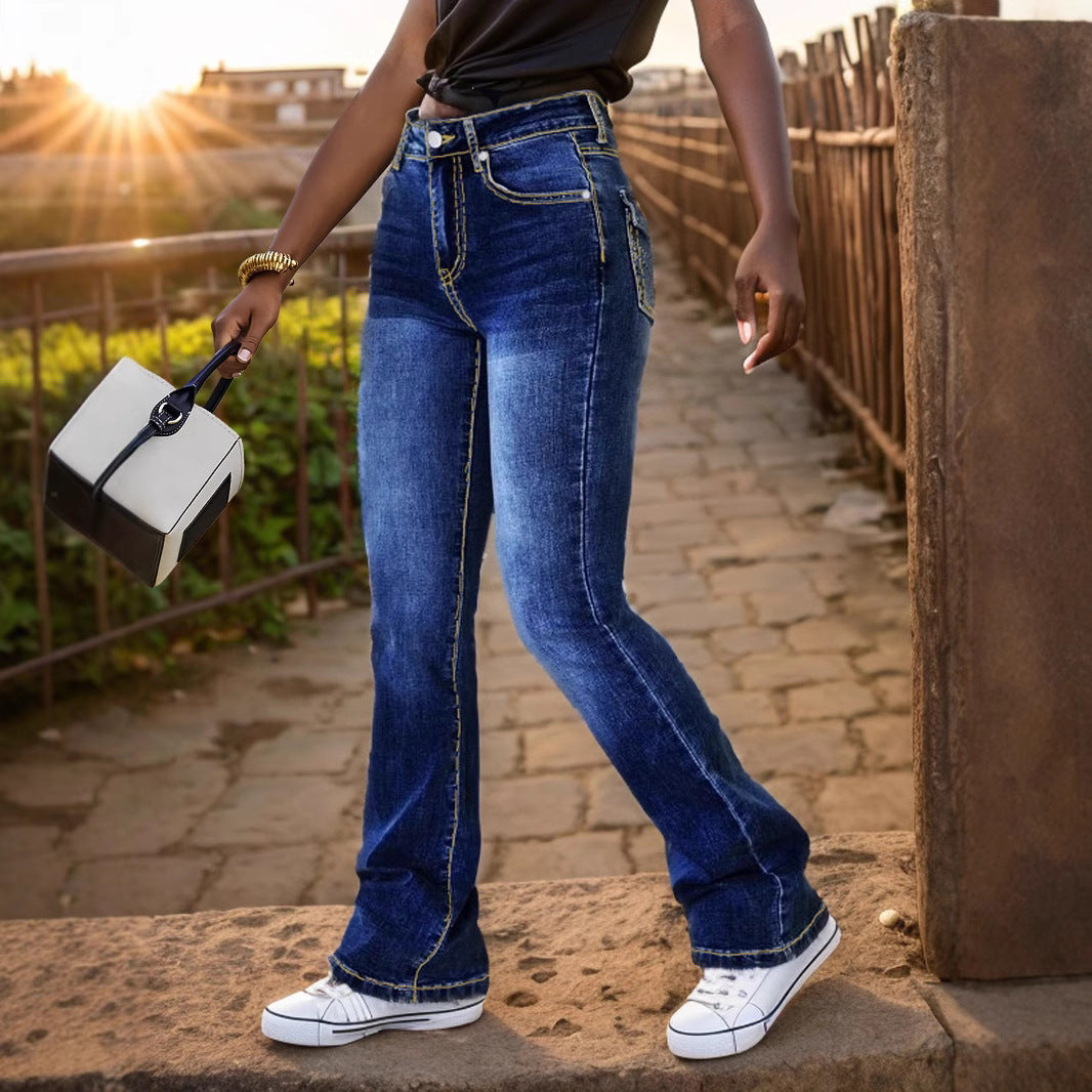 Women's Pocket Low Waist Slimming Denim Trousers Jeans