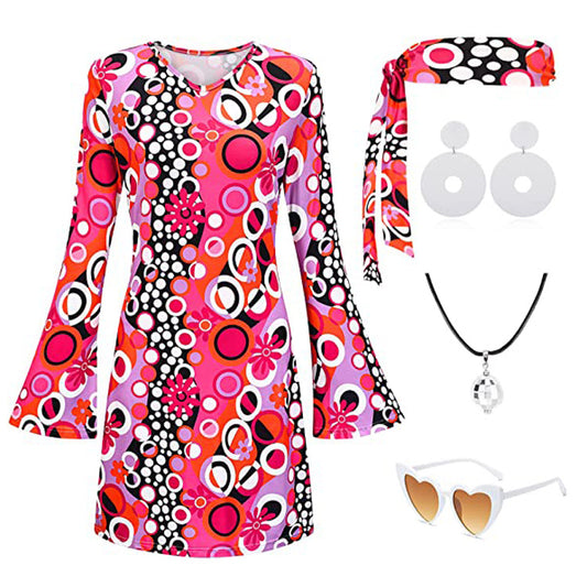 Halloween Generation Hippie Disco Festival Dress Headscarf Print Dresses