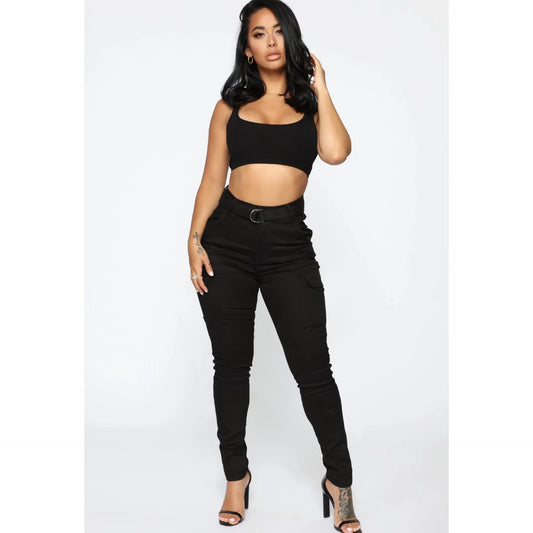 Women's Overalls Casual Four Trousers Stretch Belt Pants