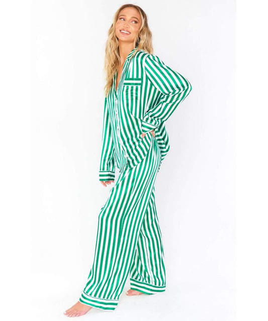 Women's Artificial Silk Striped Collar Loose Outfit Christmas Suits