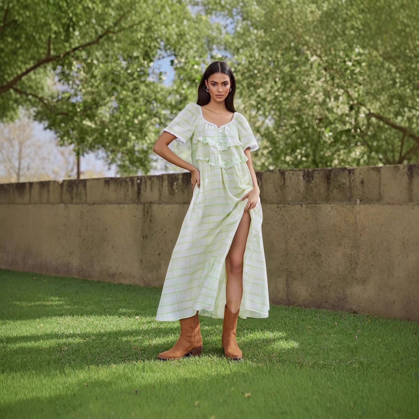Striped Spaghetti Straps Backless Large Swing Fresh Dress