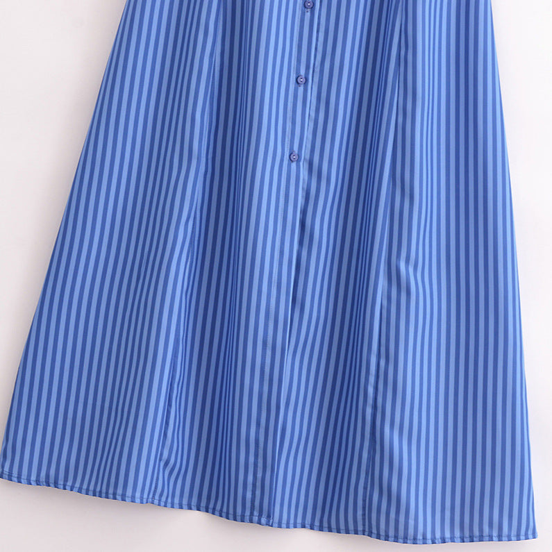 Women's Striped Lapel Single Breasted Sleeveless Lace Dresses