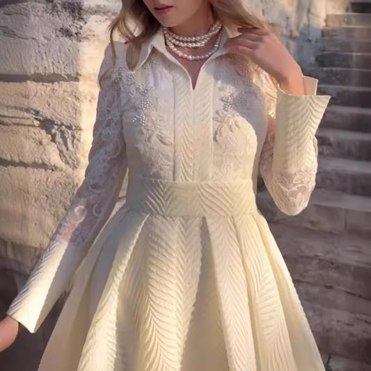 Yarn French Style Retro Long Sleeve Wedding Dresses
