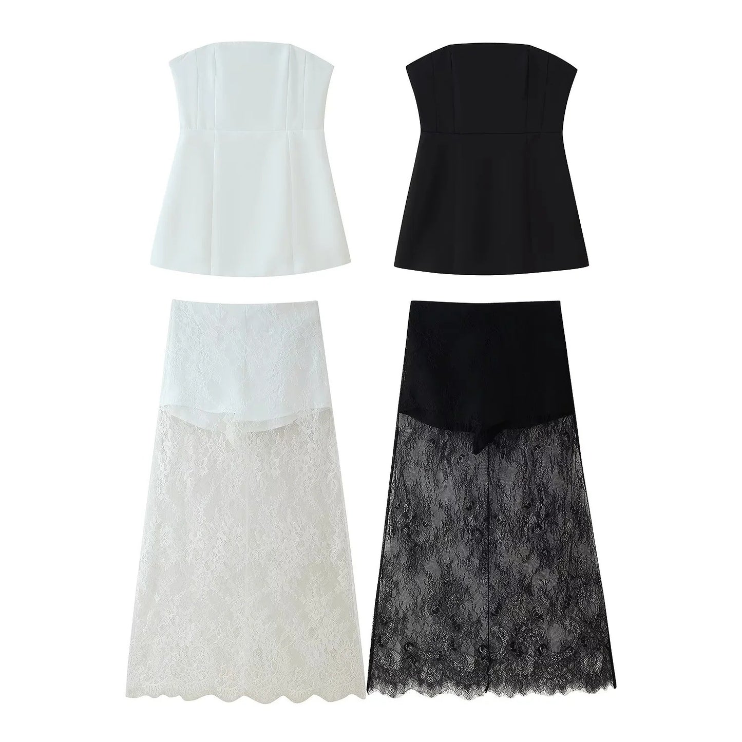 Women's Waist Tube High Lace Mid-length Dress Suits