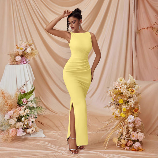 Women's Sleeveless Sexy Solid Color Slit Slim Dress