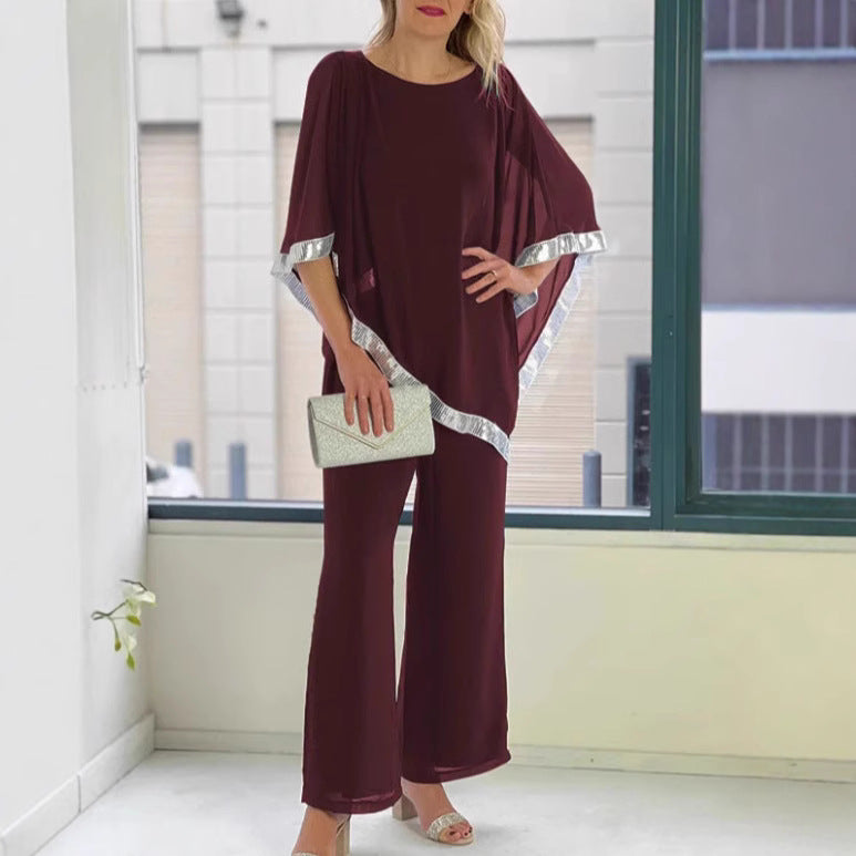 Women's Autumn Sequin Exquisite Round Neck Suits