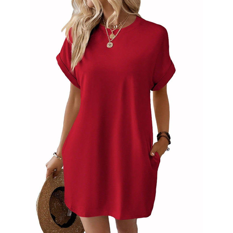 Women's Solid Color Round Neck Loose Sleeve Dress