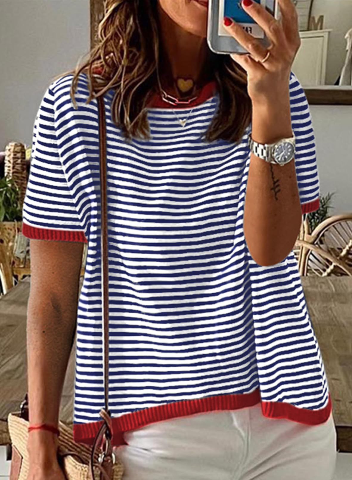 Striped Color Collision Design Drop Shoulder Women's Sweater