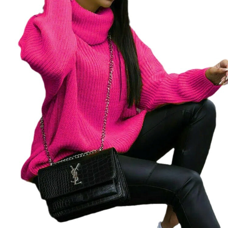 Women's Turtleneck Solid Color Loose Pullover Woolen Coats