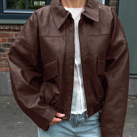 Women's Pilot Retro Old Money Style Leather Coats