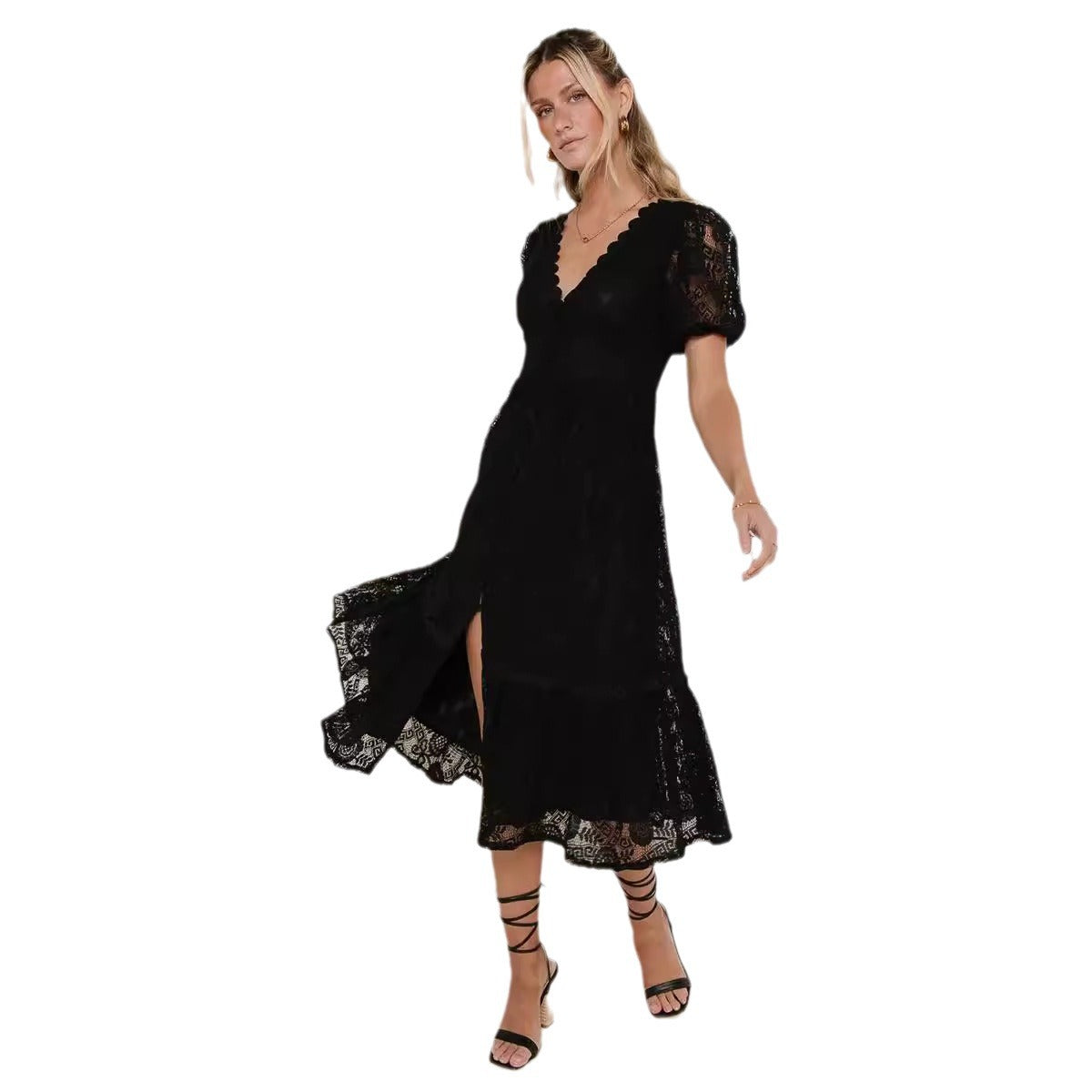 Lace Dress Sleeve Hollow Single-breasted Waist Shorts