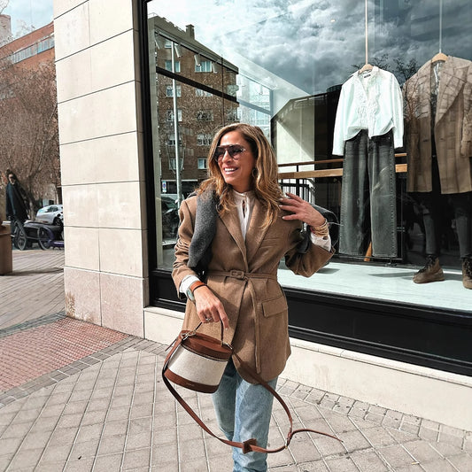 Women's Unique Fashion Casual Woolen Belt Coats