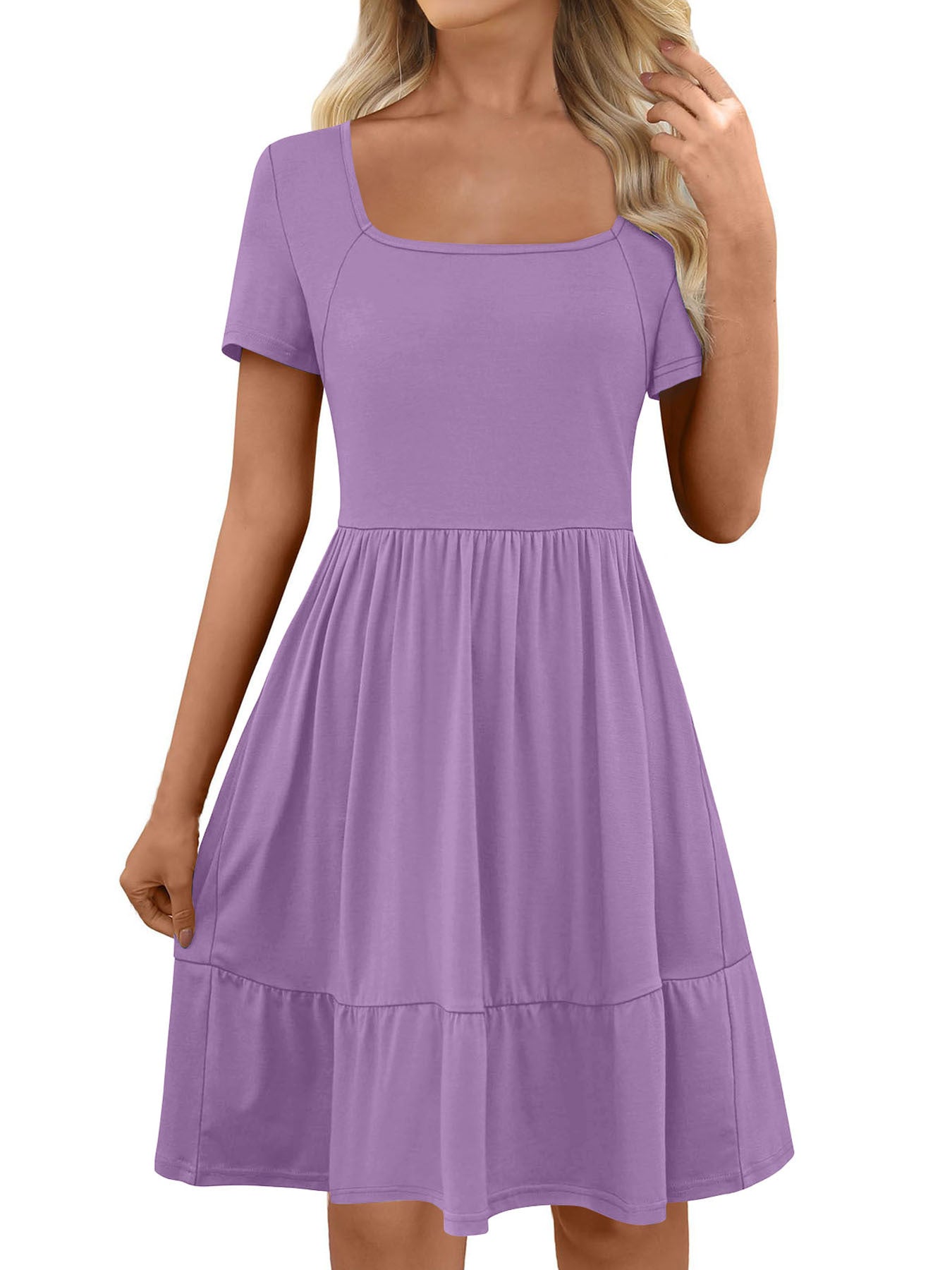 Women's Solid Color Double-sided Pocket Square Collar Dress