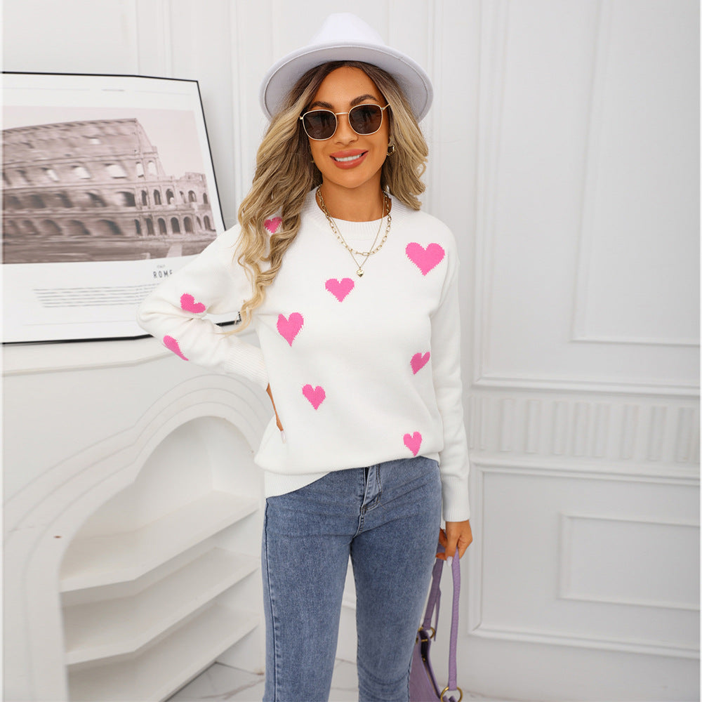 Women's Long Sleeve Love Embroidered Loose Sweater