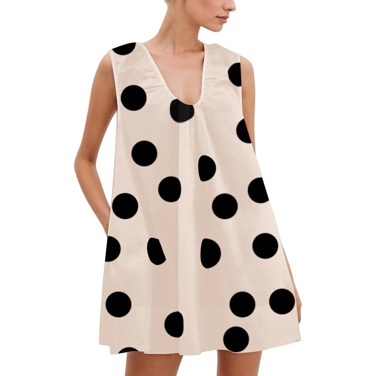 Temperament Fashionable A- Line Polka Dot Sleeveless Sling Dress