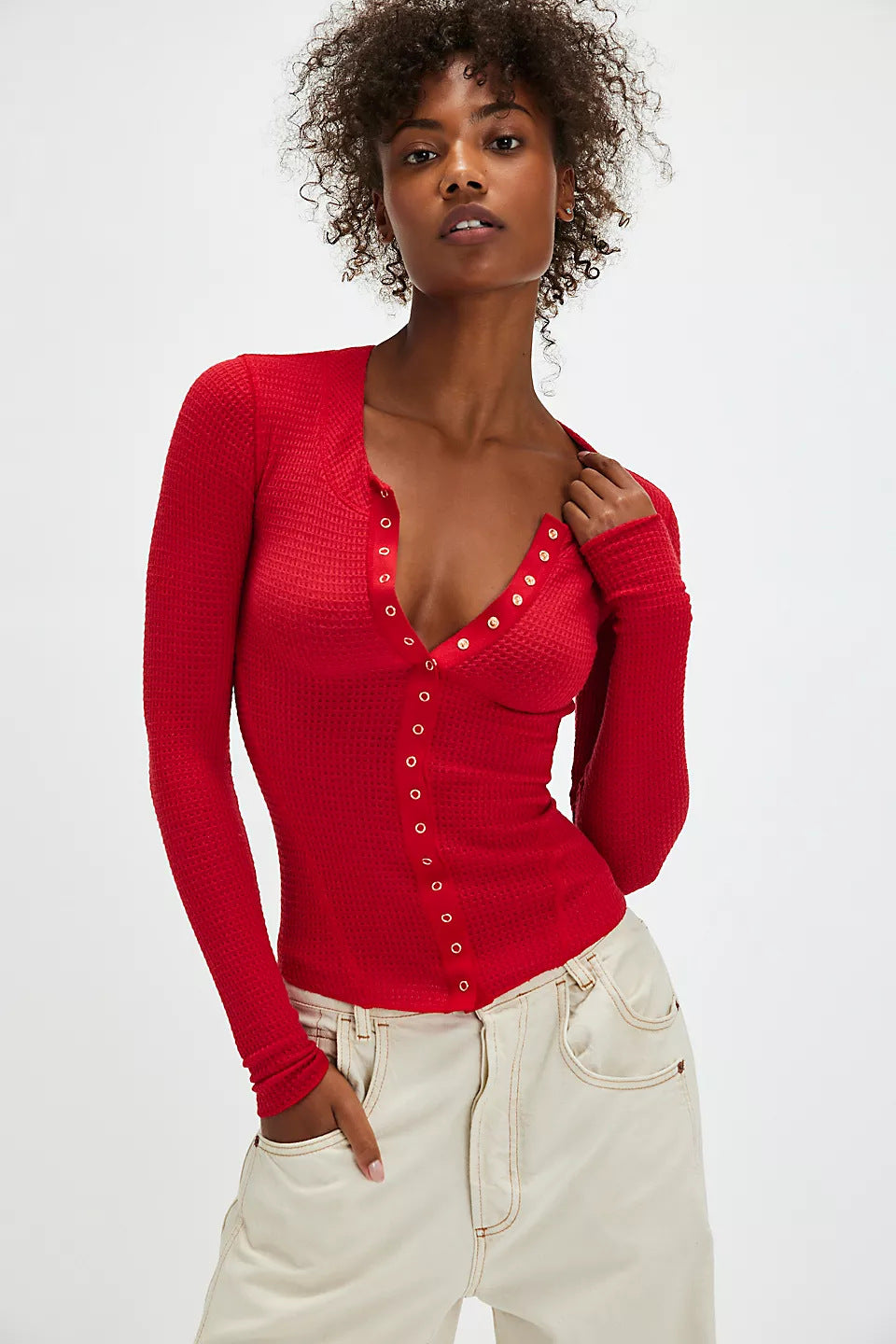Women's Sleeve Round Neck Button Rib Pure Color Women's Sweater