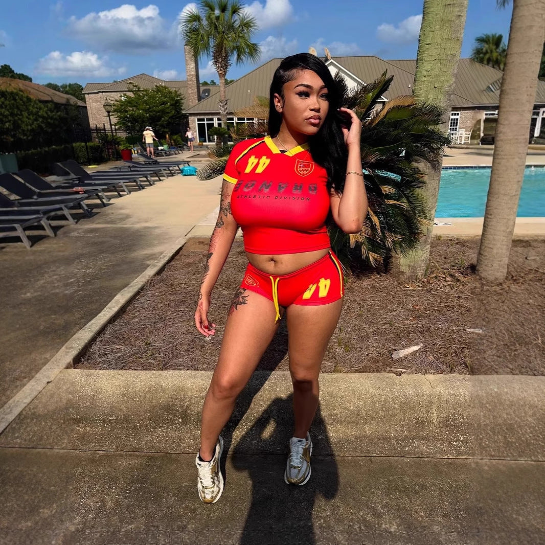 Women's Summer Hot American Sports Navel Fashion Casual Suit
