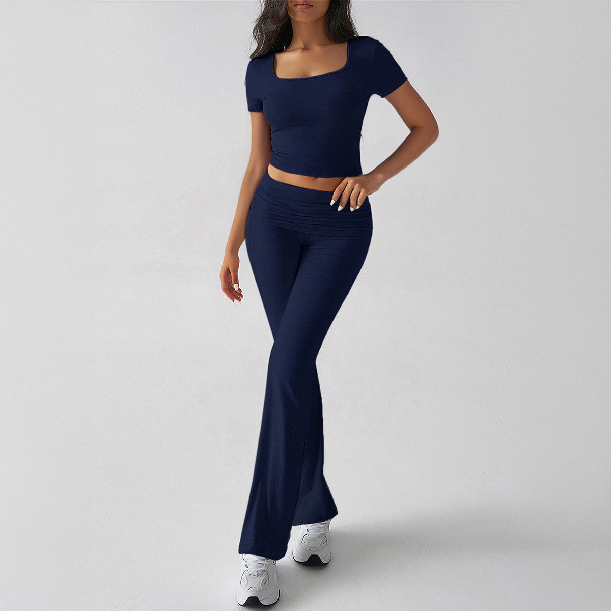 Women's Sports Style Solid Color Navel T-shirt Fashion Casual Suit