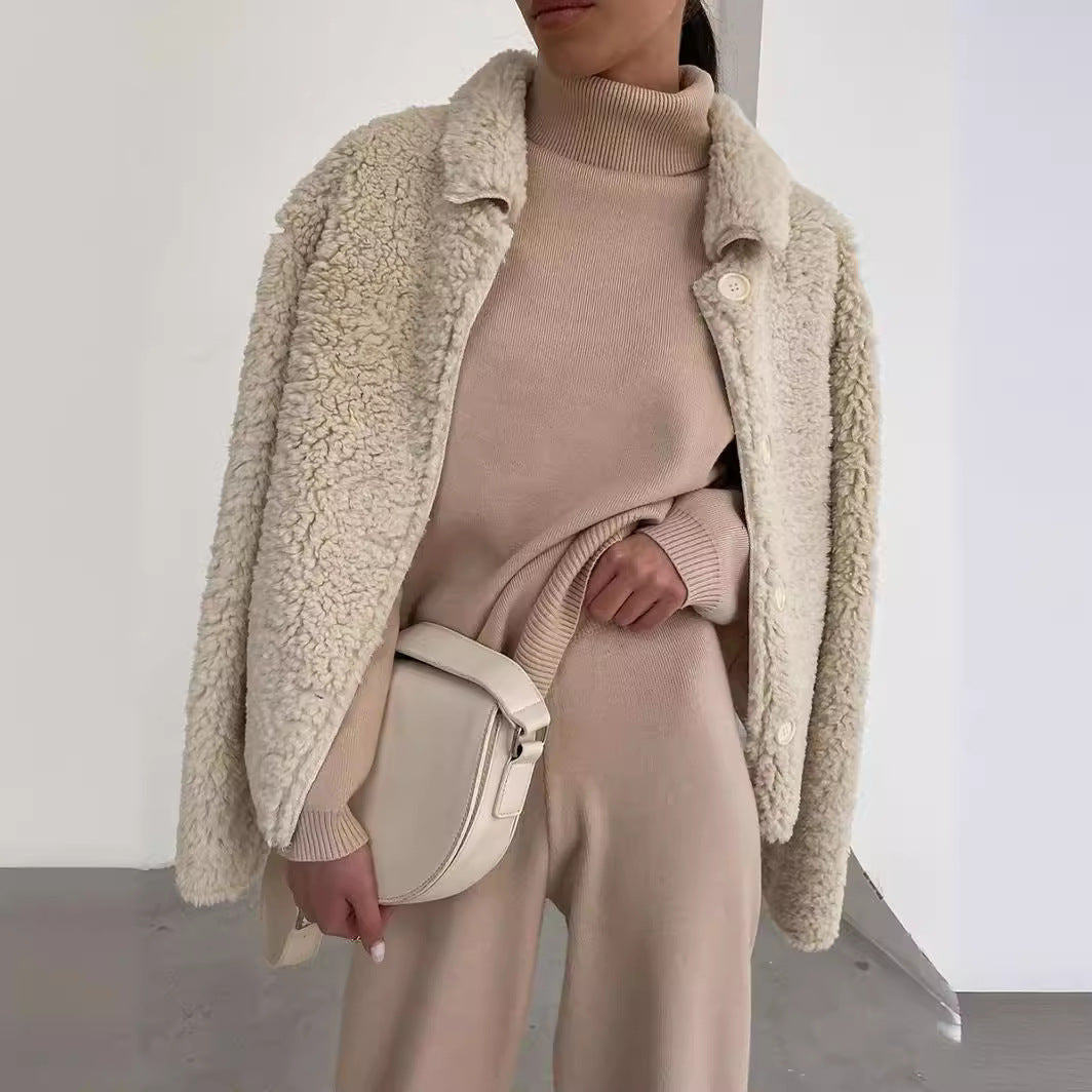 Women's Knitted Lace Up Two-piece Set Fashionable Suits