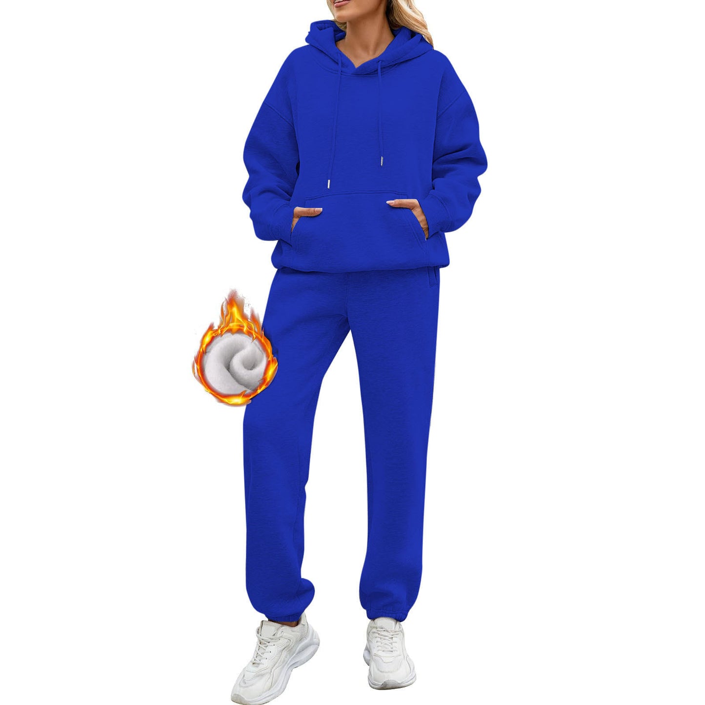 Women's Solid Color Long Sleeve Hooded Fleece Suits