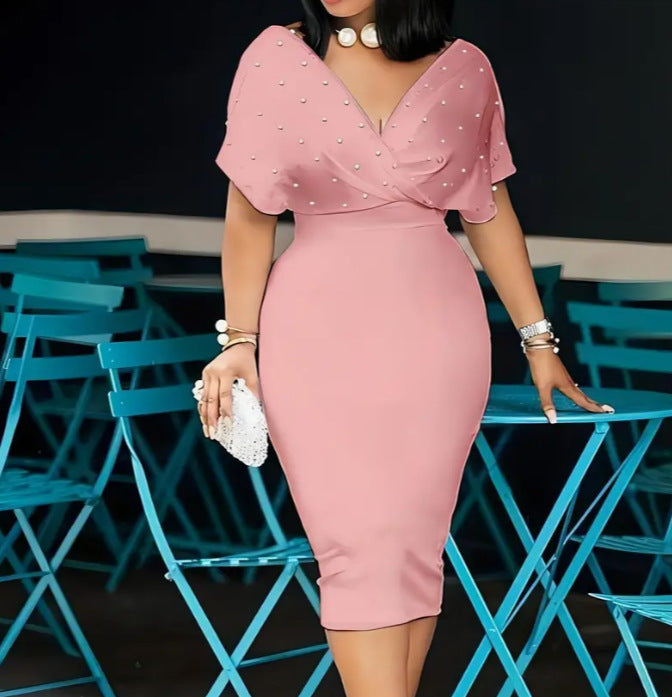 Pure Color Half Sleeve Back Zipper Dress