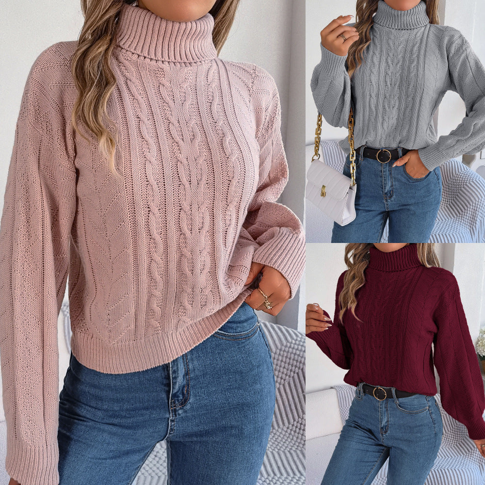 Women's Casual Turtleneck Twist Long Sleeve Knitted Clothing