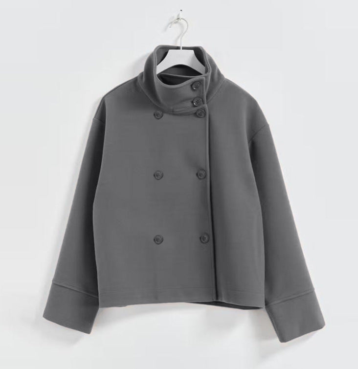 Women's Elegant Stand Collar Button Long-sleeved Woolen Coats