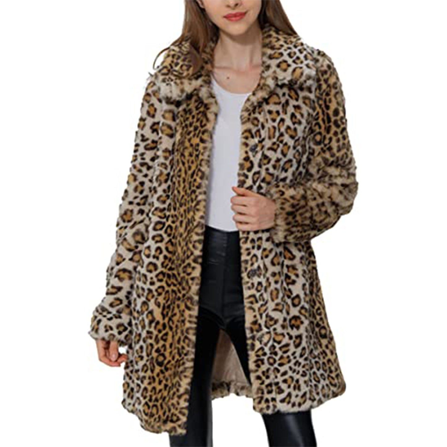 Women's Fashion Wear Leopard Print Loose Plush Coats