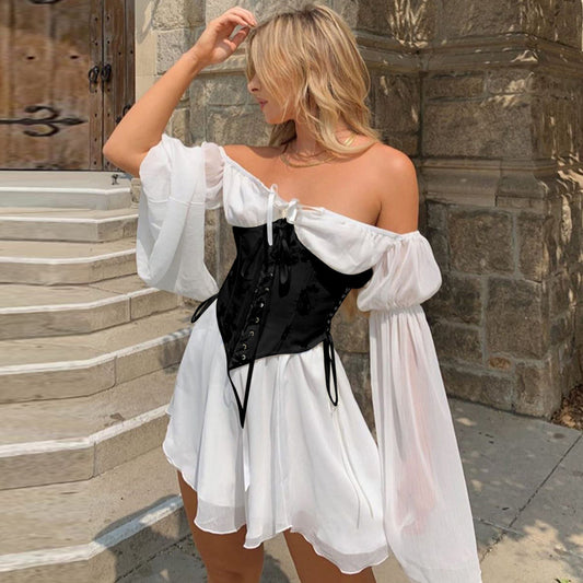 Women's Flared Sleeve Dress Spring Sexy Temperament Suits