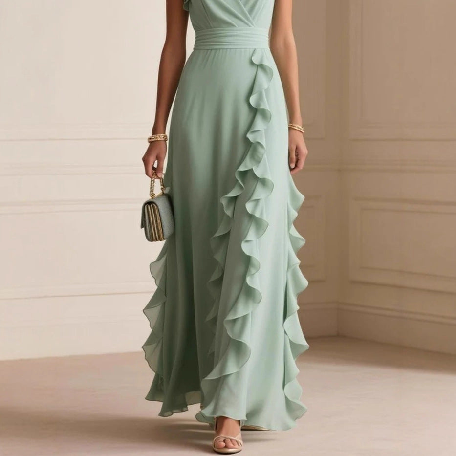 Women's Solid Color Pleated Sleeves Collar Dress Dresses