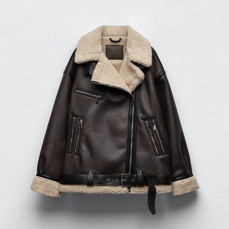 Women's Trendy Suede Fur Integrated Motorcycle Coats