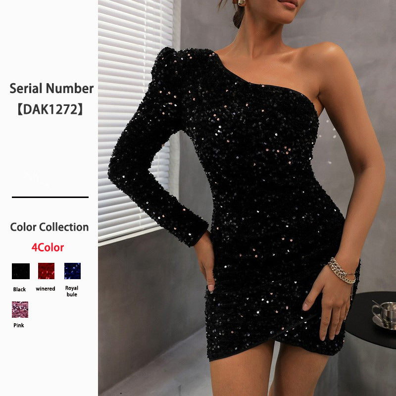 Sexy Sequins High-grade Solid Color Tight Hot Skirts