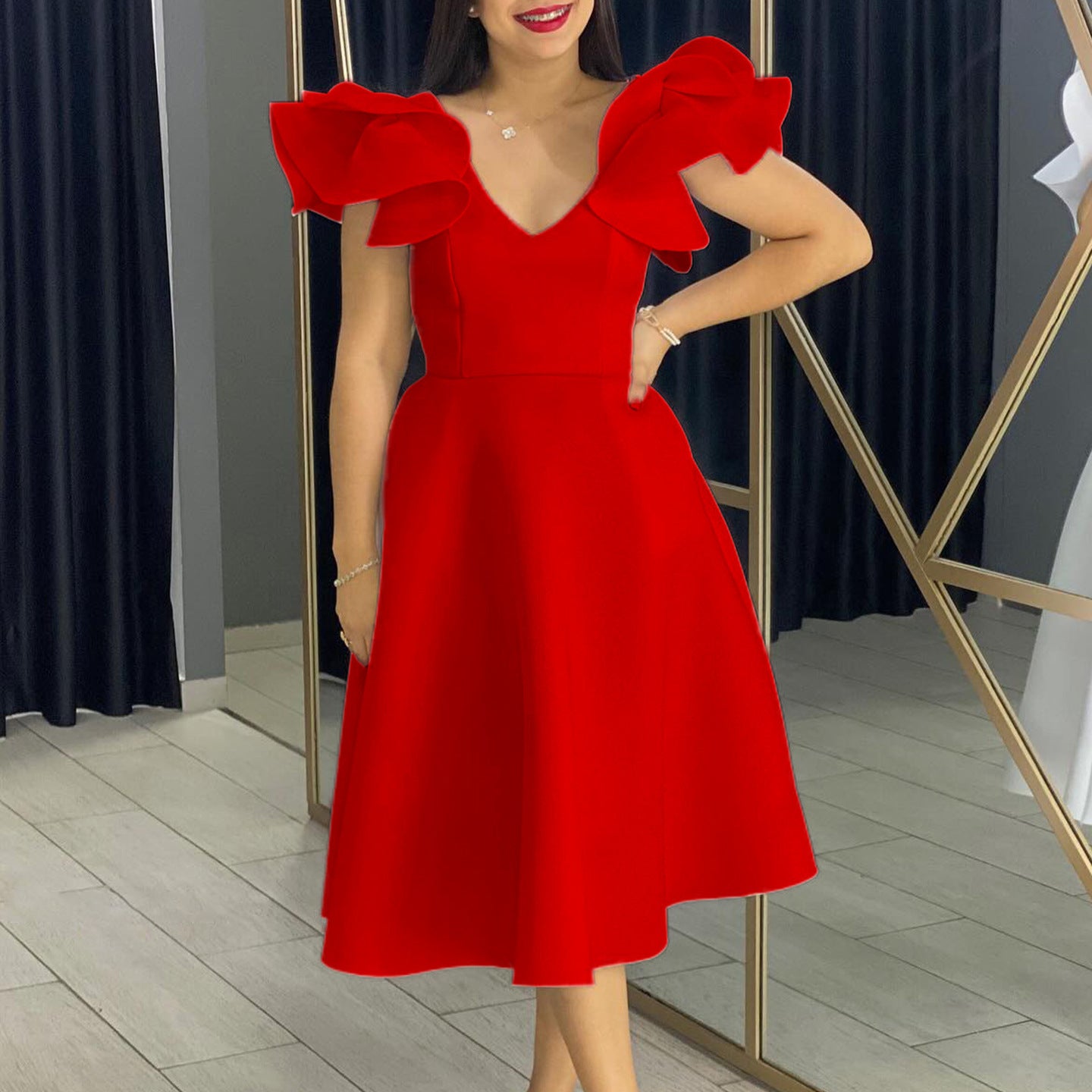 Summer Ruffled High Waist A- Line Banquet Dress