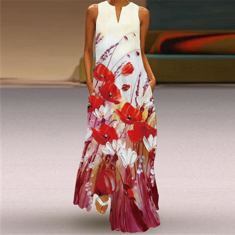 Women's Summer Sleeveless Dress Printed Emerald Dresses