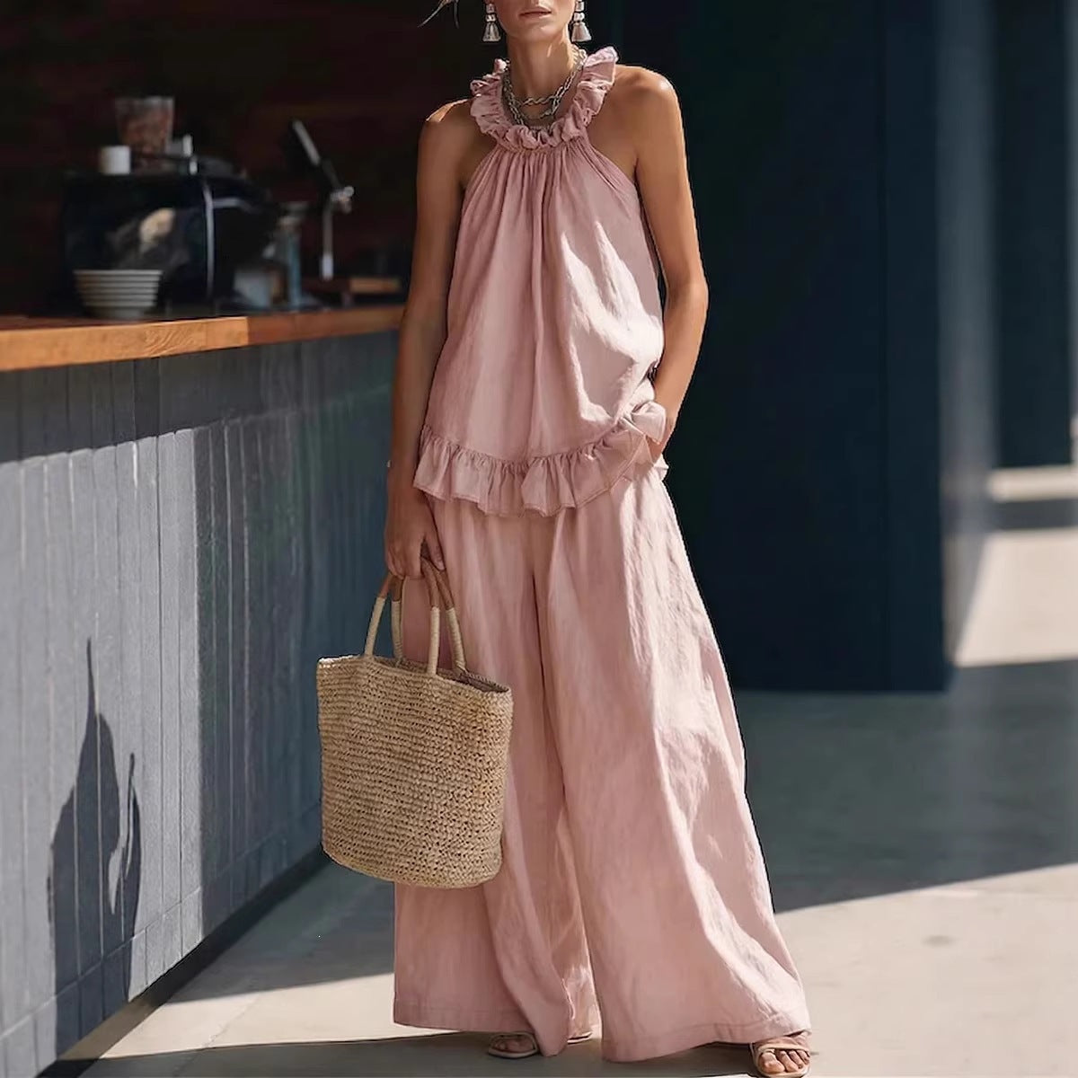 Women's Cotton Linen Retro Style High Waist Suits