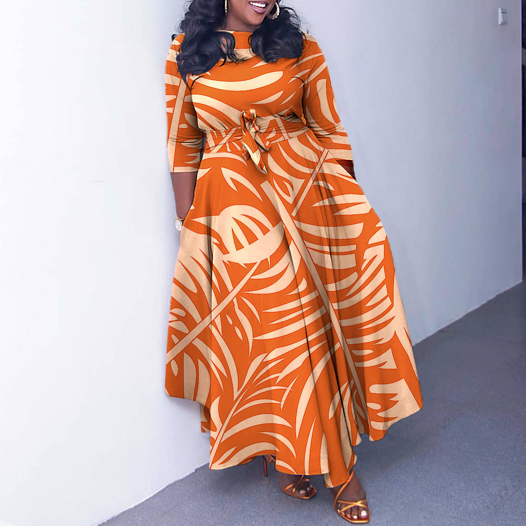 Women's Spring Fashion Elegant Tied Printed African Dress
