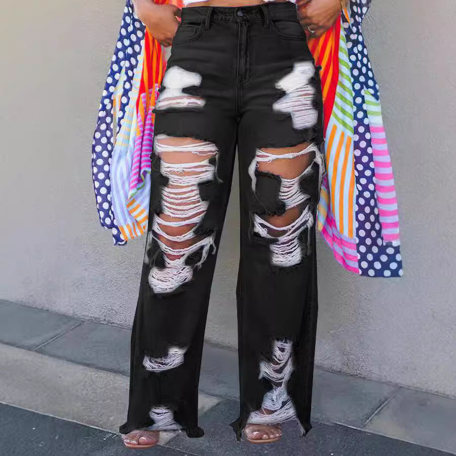 Versatile Durable Sexy Fashion Burnt Ripped Jeans